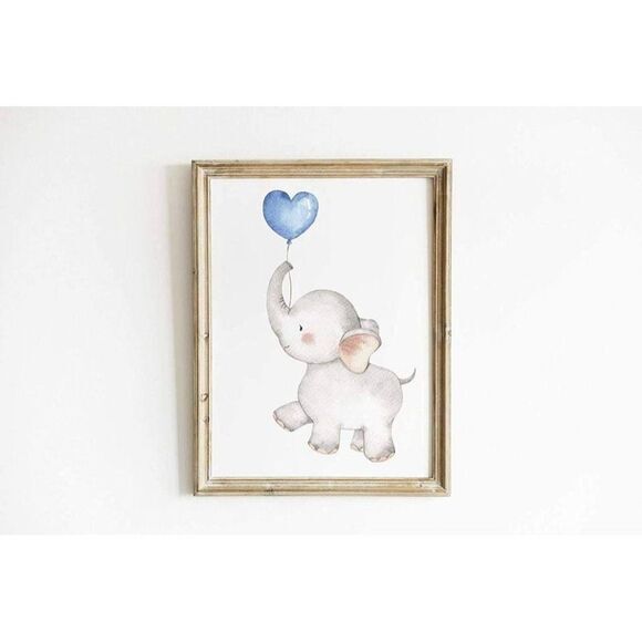 Set of 6 Unframed Baby Boy Nursery Wall Art Prints, Blue Elephant Nursery Wall - Picture 5 of 7